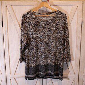 Chico’s Size 2 Black Geometric Blouse